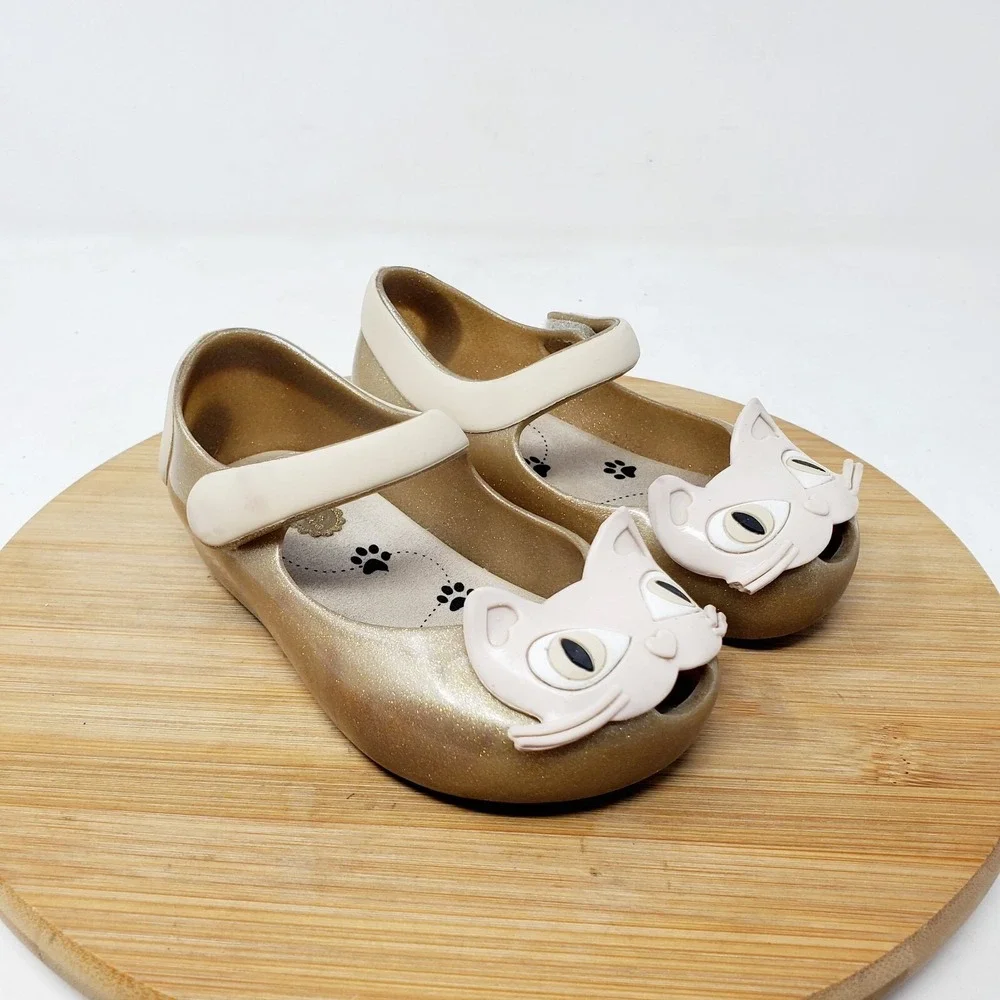 Mini Melissa Shoes Kids 7‎ Cat Gold Glitter Sparkle Kitty Mary Jane Ultragirl